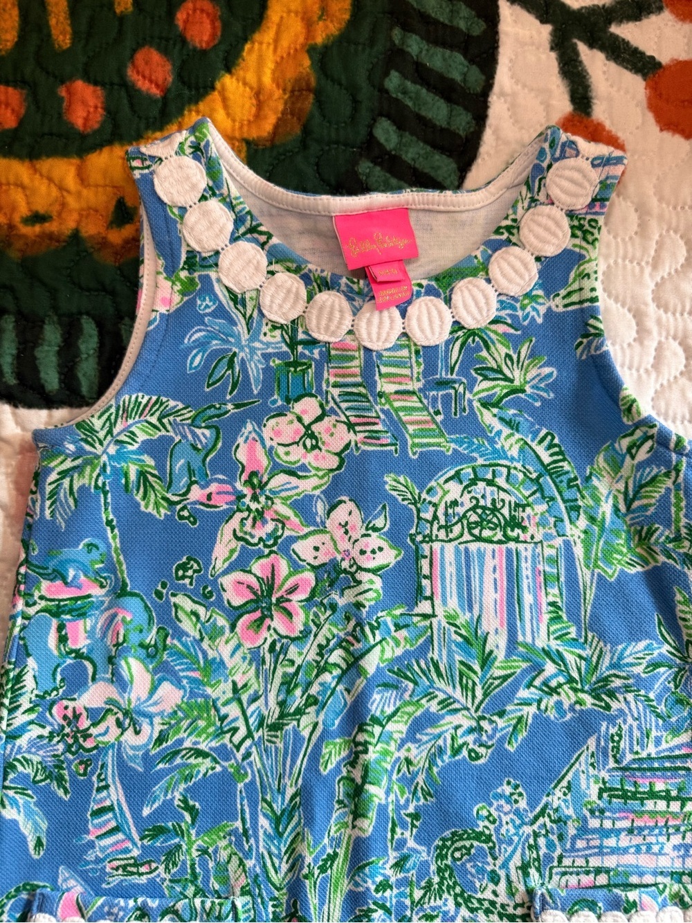 Lilly Pulitzer Preppy Tropical Shift Dress with White Embroidery Vacation Cruise - Picture 3 of 7